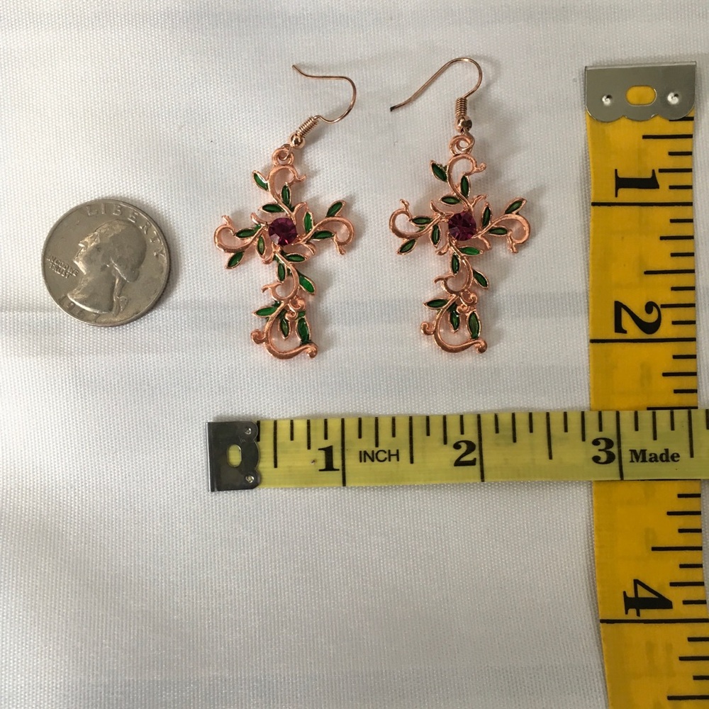 Rosegold Cross Gem Fashion Earrings - Picture 3 of 5